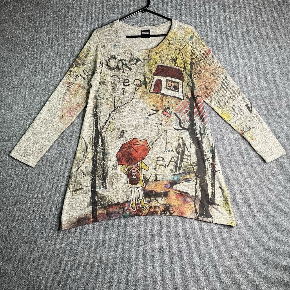 Inoah Tunic Long Sleeve Top Small Art To Wear Cats Colorful Boho Rainy Day